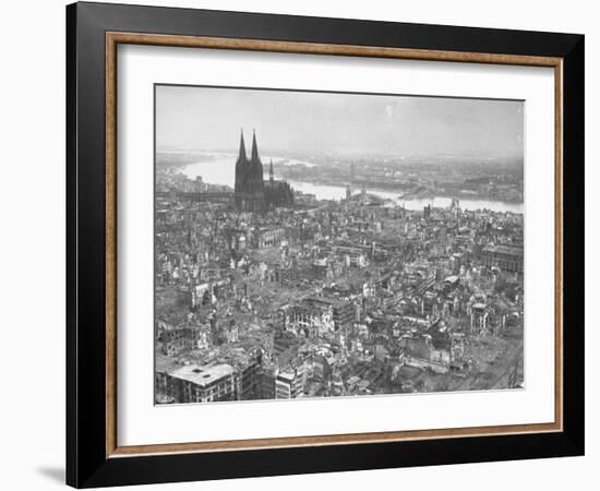 Aerial View of Cologne Showing Devastation of Allied Air Raids, Cathedral and Rhine River-John Florea-Framed Photographic Print