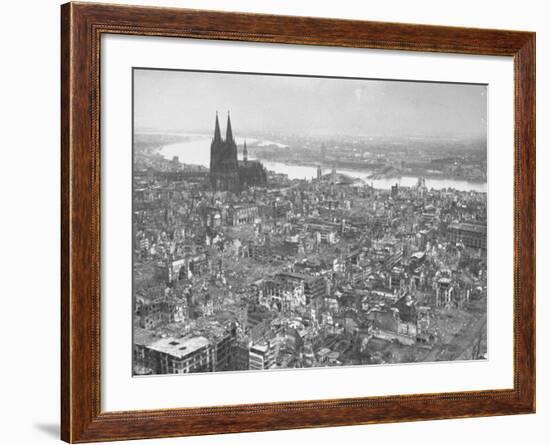 Aerial View of Cologne Showing Devastation of Allied Air Raids, Cathedral and Rhine River-John Florea-Framed Photographic Print