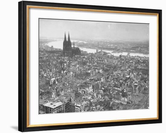 Aerial View of Cologne Showing Devastation of Allied Air Raids, Cathedral and Rhine River-John Florea-Framed Photographic Print