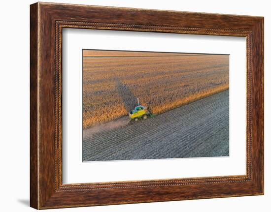 Aerial view of combine-harvester in field, Marion Co,. Illinois, USA-Panoramic Images-Framed Photographic Print