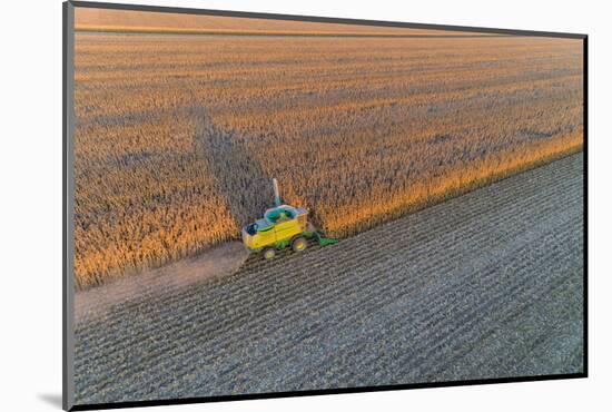 Aerial view of combine-harvester in field, Marion Co,. Illinois, USA-Panoramic Images-Mounted Photographic Print