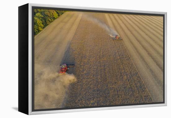 Aerial view of combine-harvesters harvesting in field, Marion Co,. Illinois, USA-Panoramic Images-Framed Premier Image Canvas