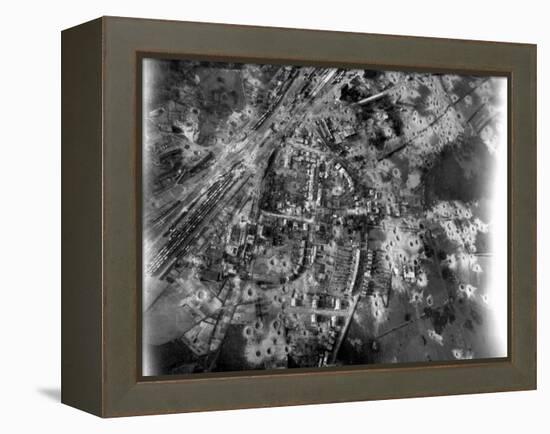 Aerial View of Crater-Riddle Railroad Junction at Bad Oldosloe after Allied Air Attack Nr. Lubeck-Margaret Bourke-White-Framed Premier Image Canvas