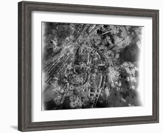 Aerial View of Crater-Riddle Railroad Junction at Bad Oldosloe after Allied Air Attack Nr. Lubeck-Margaret Bourke-White-Framed Photographic Print