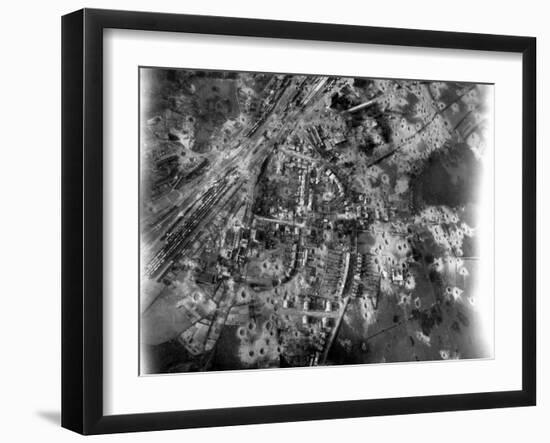 Aerial View of Crater-Riddle Railroad Junction at Bad Oldosloe after Allied Air Attack Nr. Lubeck-Margaret Bourke-White-Framed Photographic Print