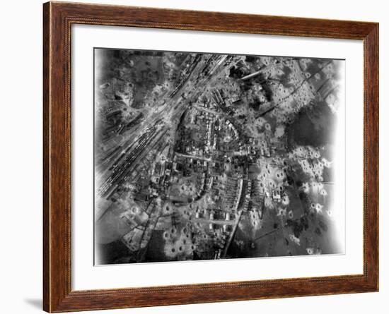 Aerial View of Crater-Riddle Railroad Junction at Bad Oldosloe after Allied Air Attack Nr. Lubeck-Margaret Bourke-White-Framed Photographic Print