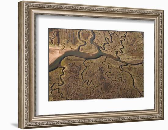 Aerial view of creeks on Morston marsh, Norfolk, UK-Ernie Janes-Framed Photographic Print