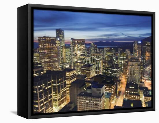 Aerial View of Downtown at Night, Vancouver, British Columbia, Canada, North America-Christian Kober-Framed Premier Image Canvas