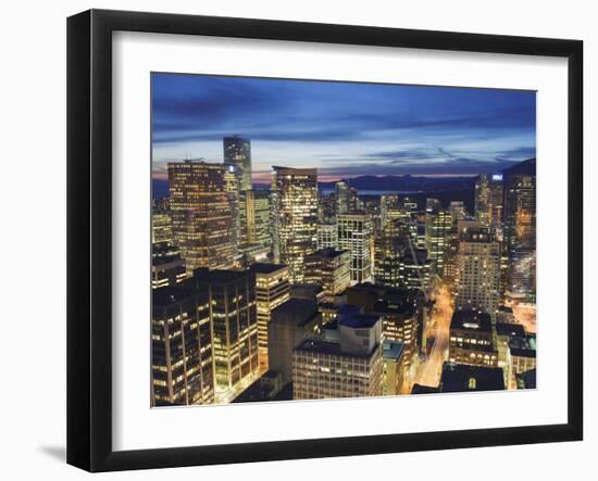 Aerial View of Downtown at Night, Vancouver, British Columbia, Canada, North America-Christian Kober-Framed Photographic Print