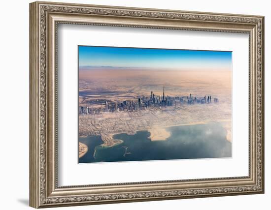 Aerial view of downtown skyline with Burj Khalifa skyscraper, Dubai, United Arab Emirates-Stefano Politi Markovina-Framed Photographic Print