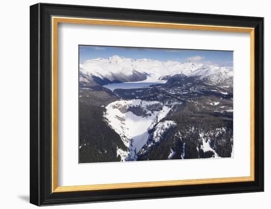 Aerial view of frozen Garibaldi Lake and lava barrier in the foreground.-Kristin Piljay-Framed Photographic Print