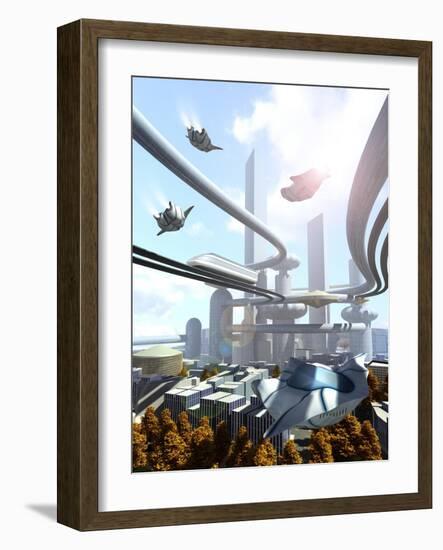 Aerial View of Futuristic City-denisgo-Framed Art Print