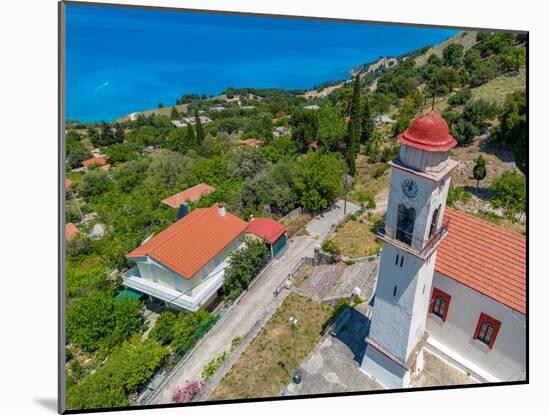 Aerial view of Greek Orthodox Church and coastline near Zola, Kefalonia, Ionian Islands-Frank Fell-Mounted Photographic Print