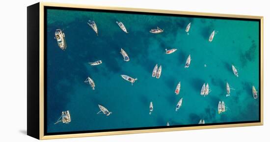 Aerial View of Group of Sailing Boats Anchoring on Buoys.-Jag_cz-Framed Premier Image Canvas