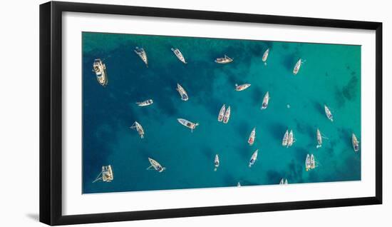 Aerial View of Group of Sailing Boats Anchoring on Buoys.-Jag_cz-Framed Photographic Print