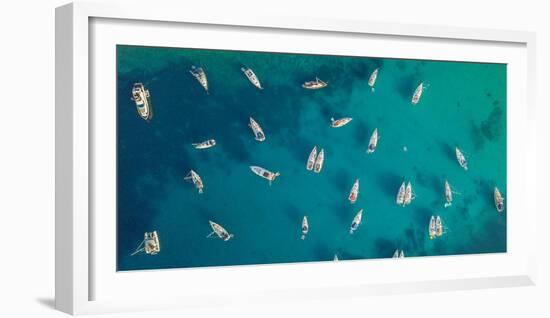 Aerial View of Group of Sailing Boats Anchoring on Buoys.-Jag_cz-Framed Photographic Print