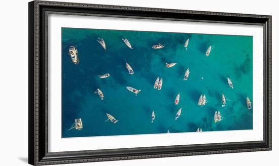 Aerial View of Group of Sailing Boats Anchoring on Buoys.-Jag_cz-Framed Photographic Print