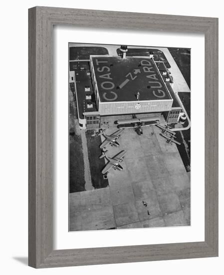 Aerial View of Hangar and Airplanes at a US Coast Guard Air Station-David Scherman-Framed Photographic Print