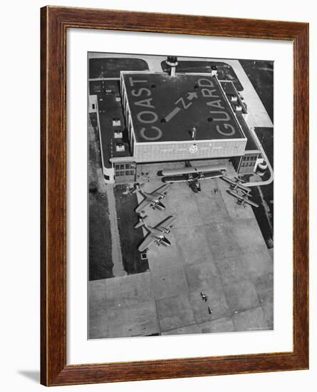 Aerial View of Hangar and Airplanes at a US Coast Guard Air Station-David Scherman-Framed Photographic Print