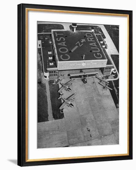 Aerial View of Hangar and Airplanes at a US Coast Guard Air Station-David Scherman-Framed Photographic Print