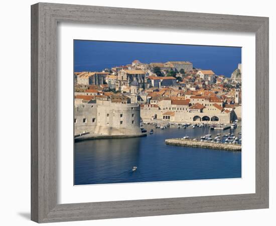 Aerial View of Harbour and Old City, Dubrovnik, Unesco World Heritage Site, Croatia-Ken Gillham-Framed Photographic Print