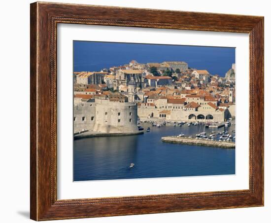 Aerial View of Harbour and Old City, Dubrovnik, Unesco World Heritage Site, Croatia-Ken Gillham-Framed Photographic Print