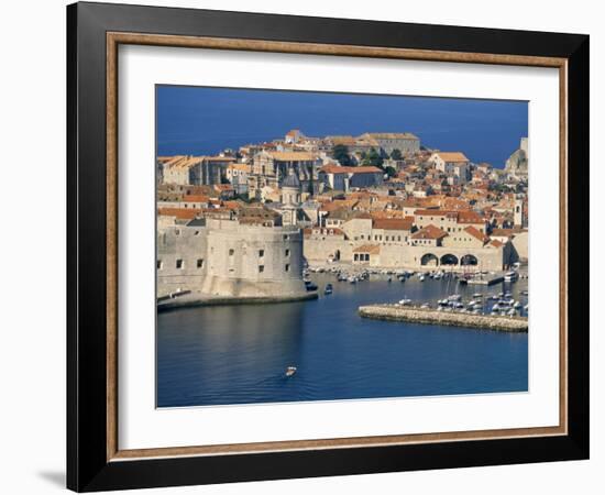 Aerial View of Harbour and Old City, Dubrovnik, Unesco World Heritage Site, Croatia-Ken Gillham-Framed Photographic Print