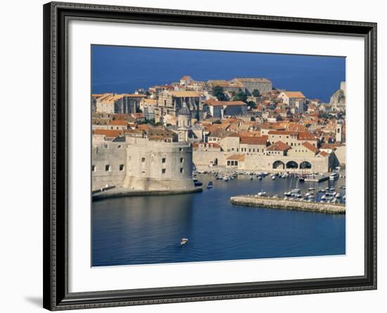 Aerial View of Harbour and Old City, Dubrovnik, Unesco World Heritage Site, Croatia-Ken Gillham-Framed Photographic Print