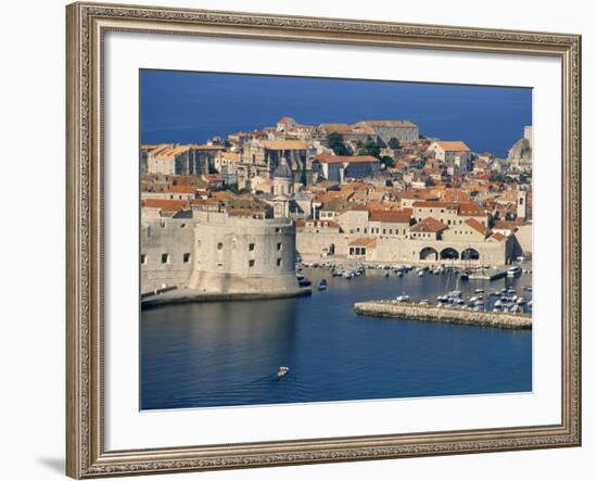 Aerial View of Harbour and Old City, Dubrovnik, Unesco World Heritage Site, Croatia-Ken Gillham-Framed Photographic Print