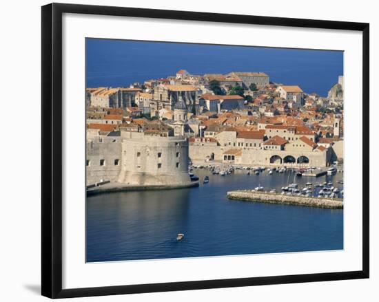 Aerial View of Harbour and Old City, Dubrovnik, Unesco World Heritage Site, Croatia-Ken Gillham-Framed Photographic Print