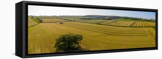 Aerial view of hay fields near Baslow village, Peak District National Park, Derbyshire, England-Frank Fell-Framed Premier Image Canvas