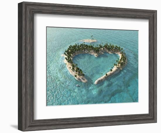 Aerial View Of Heart-Shaped Tropical Island-Mike_Kiev-Framed Art Print