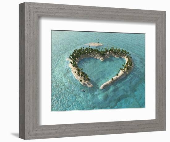 Aerial View Of Heart-Shaped Tropical Island-Mike_Kiev-Framed Art Print