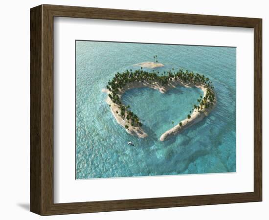 Aerial View Of Heart-Shaped Tropical Island-Mike_Kiev-Framed Art Print