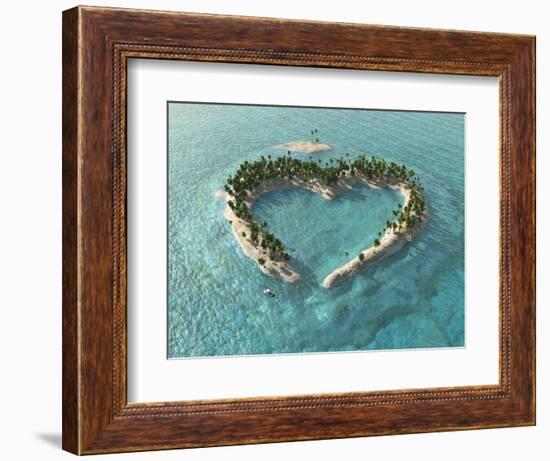 Aerial View Of Heart-Shaped Tropical Island-Mike_Kiev-Framed Art Print