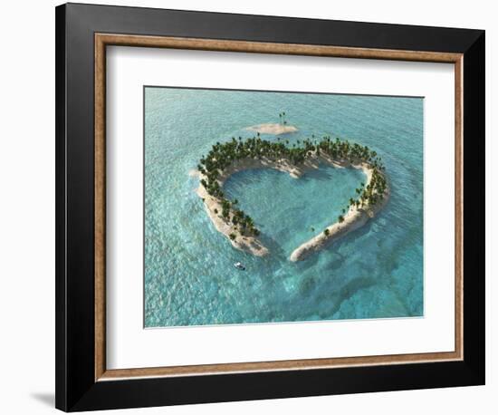 Aerial View Of Heart-Shaped Tropical Island-Mike_Kiev-Framed Art Print