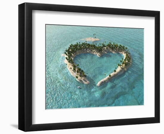 Aerial View Of Heart-Shaped Tropical Island-Mike_Kiev-Framed Art Print