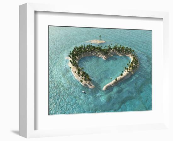 Aerial View Of Heart-Shaped Tropical Island-Mike_Kiev-Framed Art Print