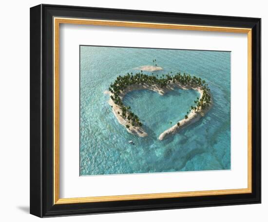 Aerial View Of Heart-Shaped Tropical Island-Mike_Kiev-Framed Art Print