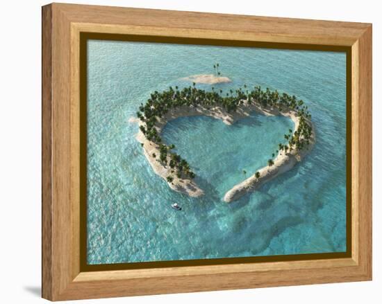 Aerial View Of Heart-Shaped Tropical Island-Mike_Kiev-Framed Stretched Canvas