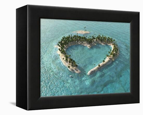 Aerial View Of Heart-Shaped Tropical Island-Mike_Kiev-Framed Stretched Canvas