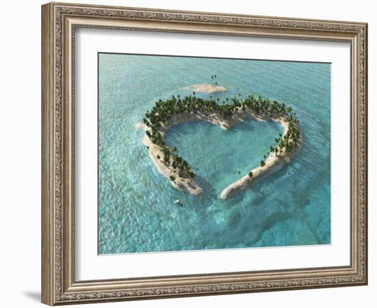 Aerial View Of Heart-Shaped Tropical Island-Mike_Kiev-Framed Art Print