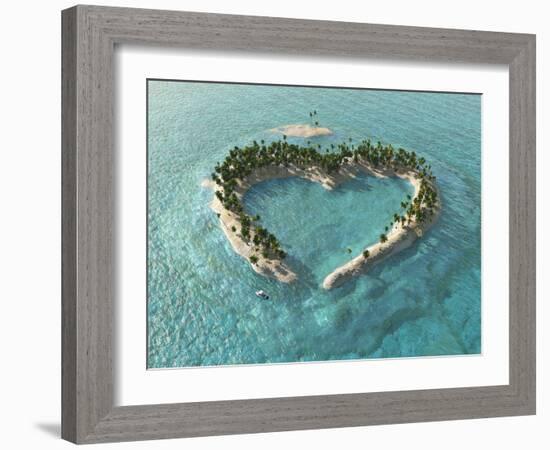 Aerial View Of Heart-Shaped Tropical Island-Mike_Kiev-Framed Art Print