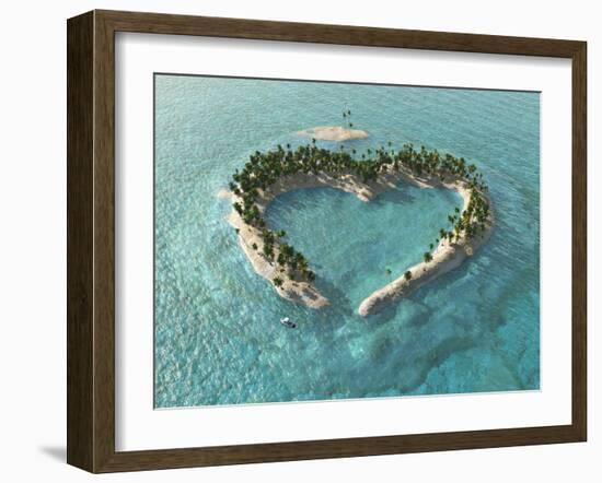 Aerial View Of Heart-Shaped Tropical Island-Mike_Kiev-Framed Art Print