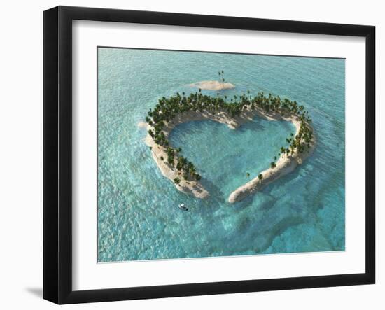 Aerial View Of Heart-Shaped Tropical Island-Mike_Kiev-Framed Art Print