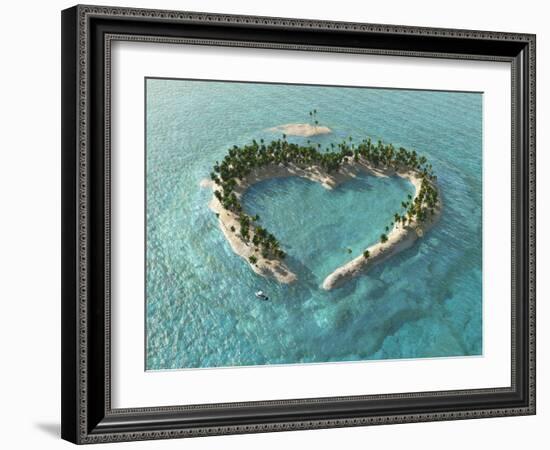 Aerial View Of Heart-Shaped Tropical Island-Mike_Kiev-Framed Art Print