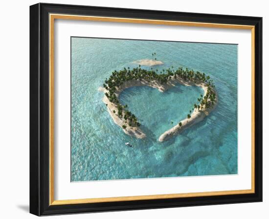 Aerial View Of Heart-Shaped Tropical Island-Mike_Kiev-Framed Art Print