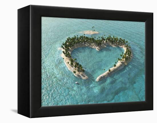 Aerial View Of Heart-Shaped Tropical Island-Mike_Kiev-Framed Stretched Canvas