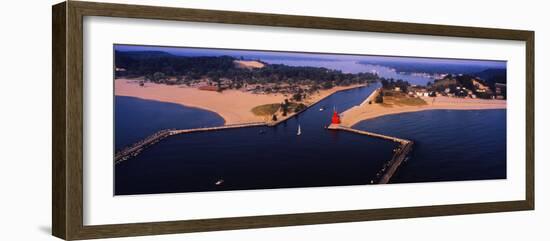 Aerial view of Holland Harbor Lighthouse, Holland, Michigan, USA-null-Framed Photographic Print