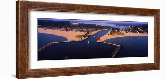 Aerial view of Holland Harbor Lighthouse, Holland, Michigan, USA-null-Framed Photographic Print